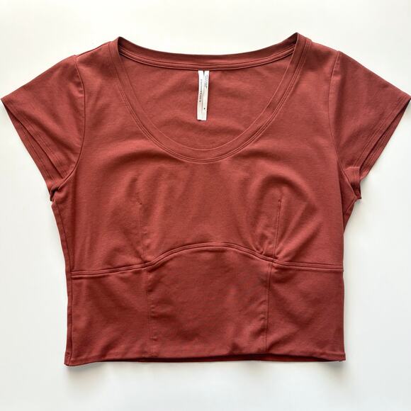 Anthropologie Cropped Short Sleeve Top in Rust Size Medium Basic Casual Feminine - Picture 1 of 7